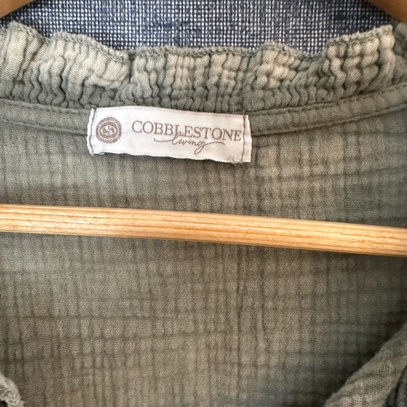 Cobblestone Living Sage Blouse with Ruffle Collar Made In Italy 100% Cotton - Picture 2 of 6